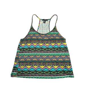 Forever 21 Halter Neck Crop Top Colorful Aztek Print Stretch Junior's Medium